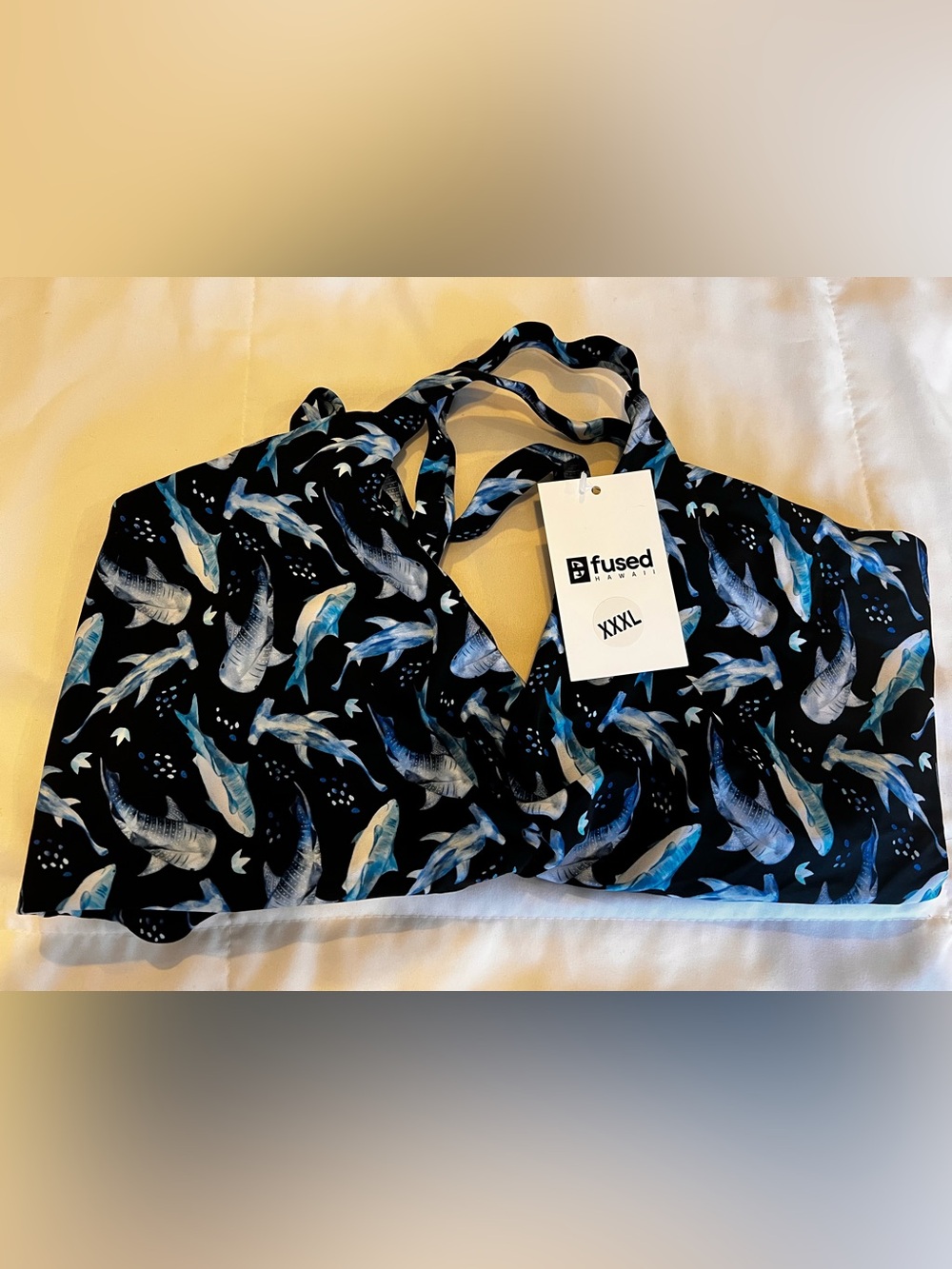 Fused Black & Blue Whale Print Swim Top - XXXL